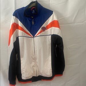 Men's Blue, Orange, and White Varsity Jacket